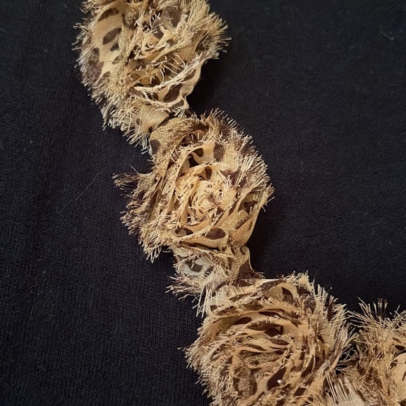 Black cardigan animal print neckline rhinestone button detail- rosette detail - Picture 3 of 6